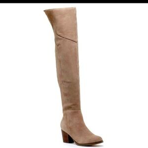 Women’s SOLE SOCIETY Catalina Night Taupe suede heeled over the knee boots-Sz 9